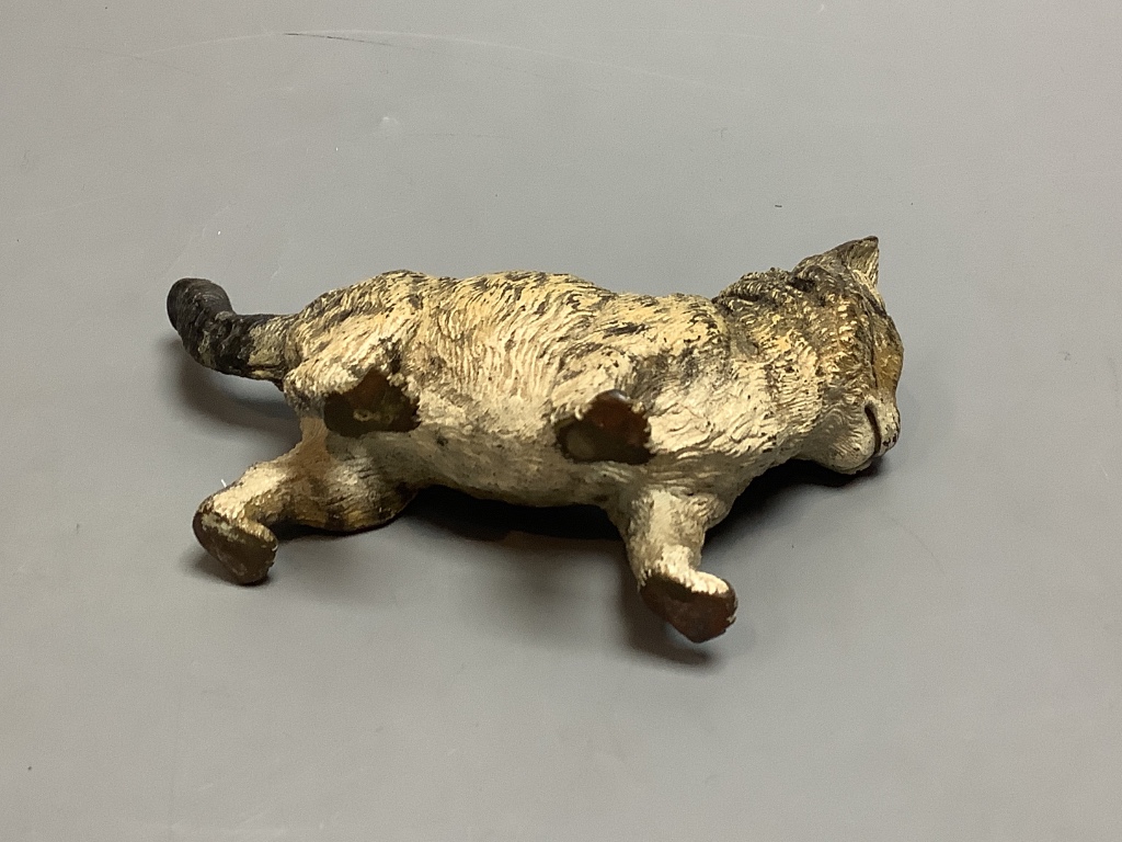 An Austrian cold painted bronze model of a cat, length 12cm